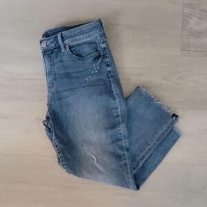 NYDJ Blue Ankle Cropped Jeans with Distressed Wash